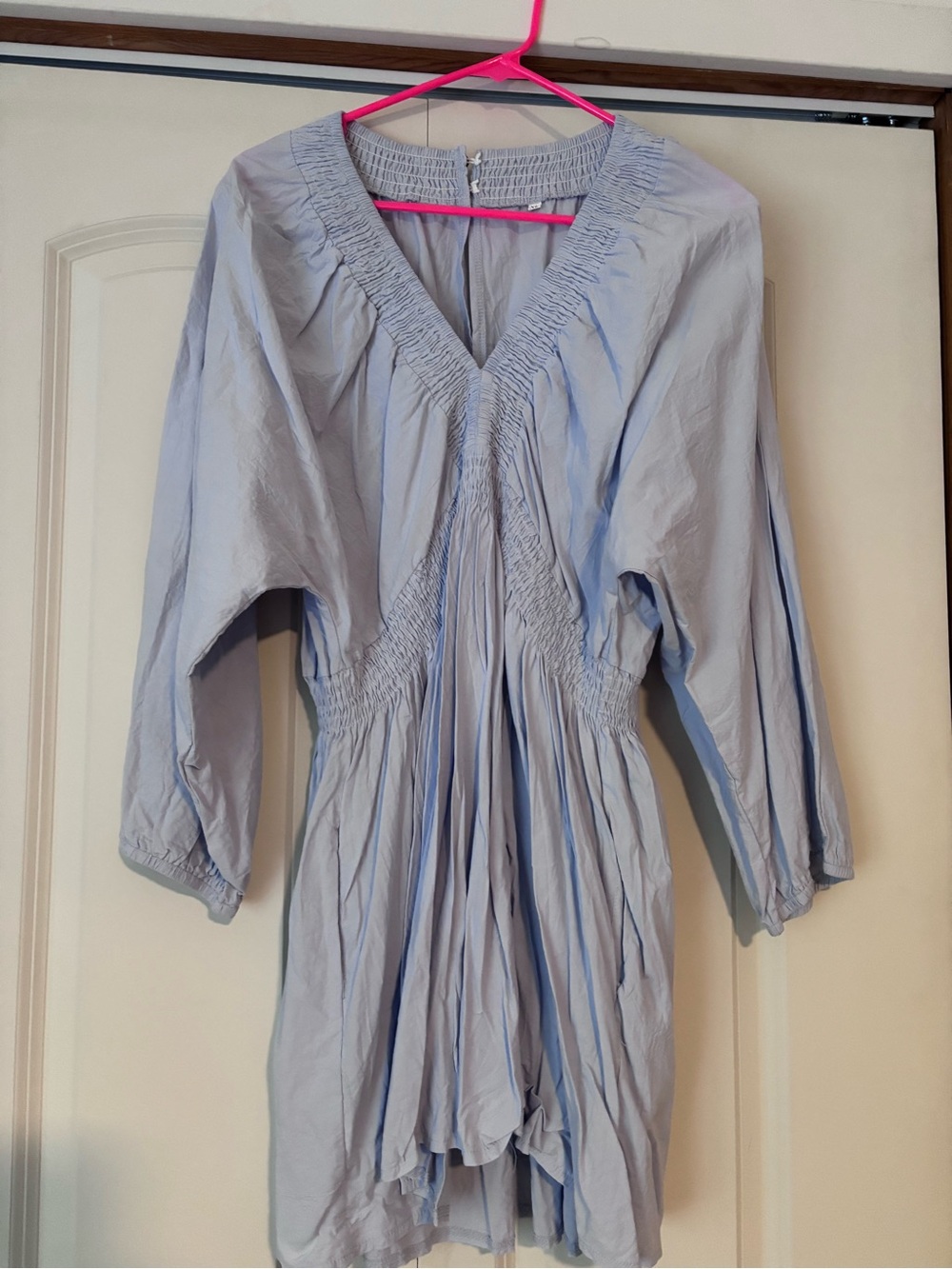 Light Blue Smocked V-Neck Dress